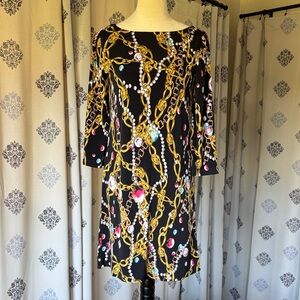 Isaac Mizrahi Black Dress with Gold Chain Print